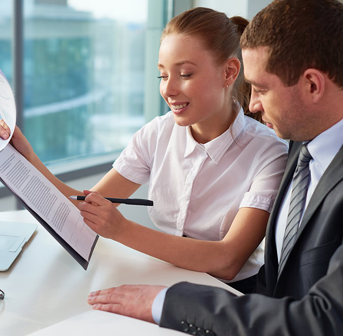 Female lawyer explaining conditions of contract