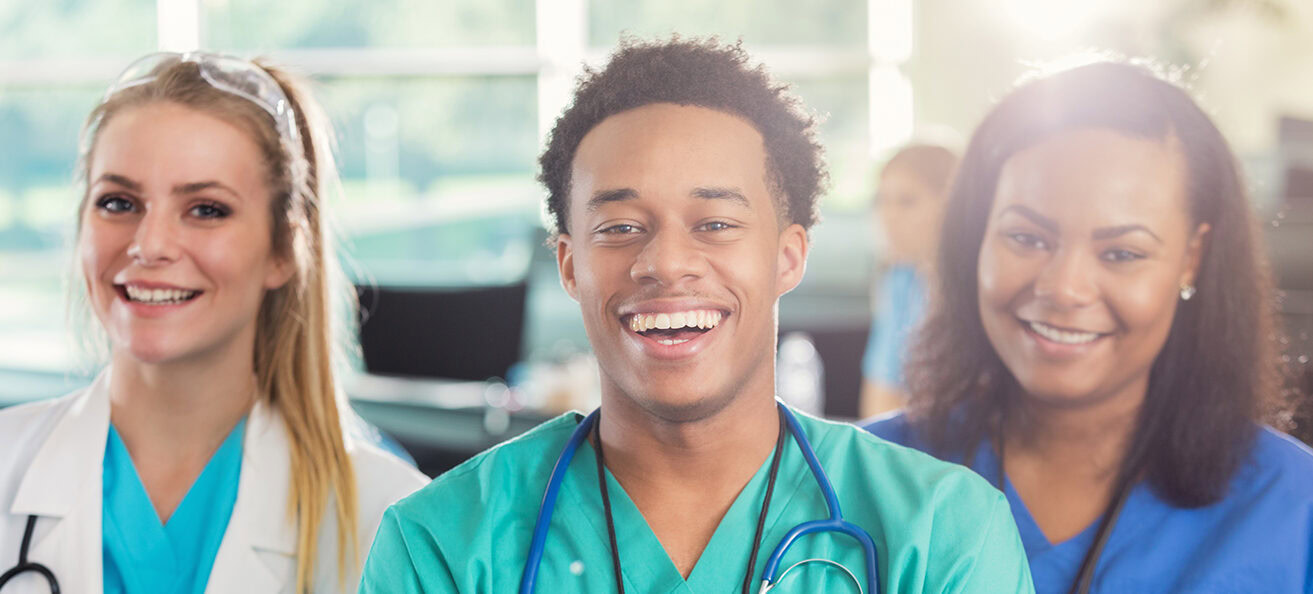 Cheerful diverse group of medial students