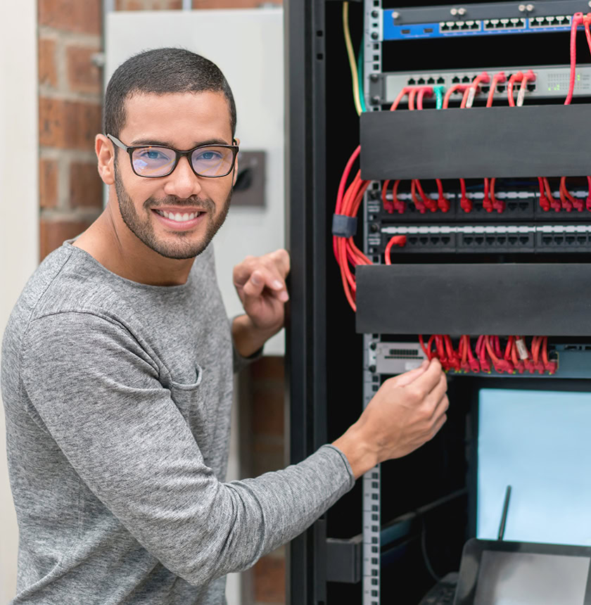 IT technician fixing intranet at the office