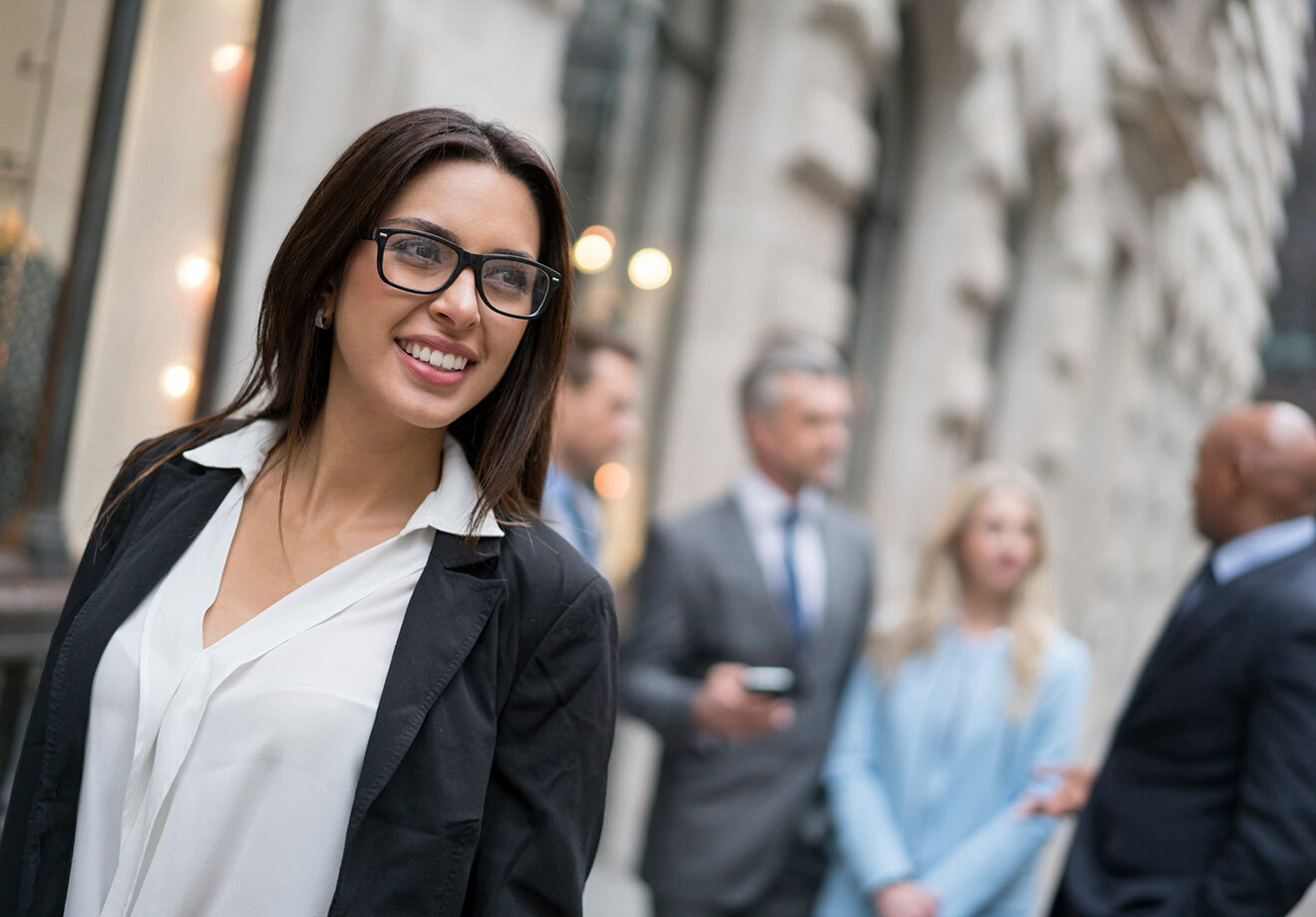 Business woman working with a group